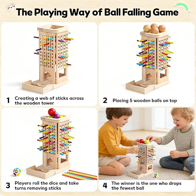 Montessori Game Wooden Board Game, 40 Colorful Wooden Sticks Dice Game Math Educational Toys for 3 4 5 6 Years Old,Math Educational, Fine Motor Skill Toy for Girls Boys, Gift for Kids