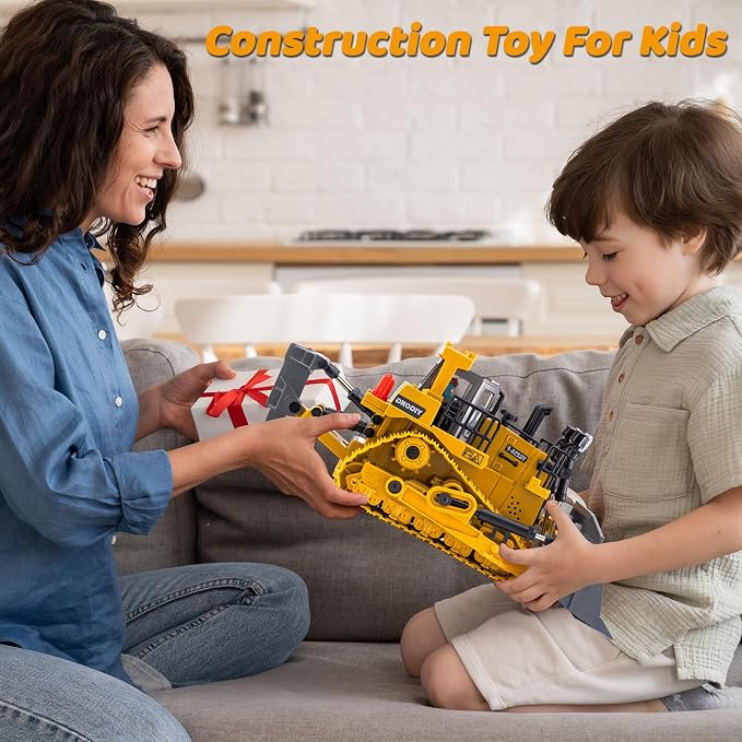 Remote Control Bulldozer Toys, Construction Vehicles Trucks for Kids | Metal RC Electric Tractor Loader Toys, Christmas Birthday Gifts for 3 4 5 6 7 8 9 10 11 12 Year Old Boys Girls Kids