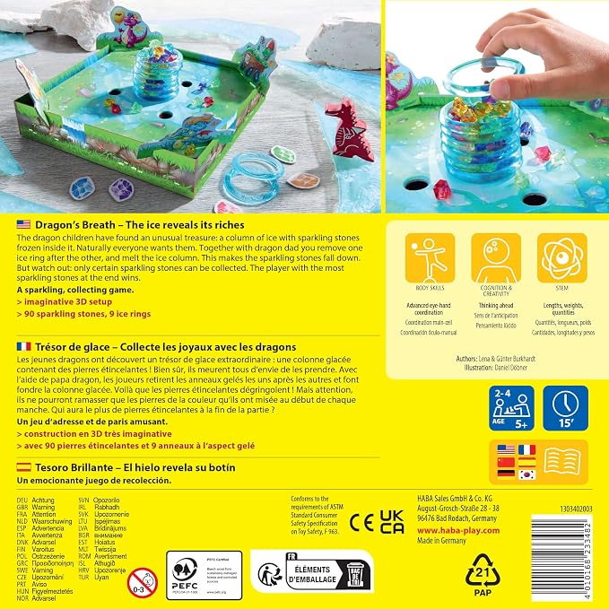 HABA Dragon's Breath Board Game - Award- Winning Board Games for Family Night and Exciting Tabletop Adventures for Dragon Fans Ages 5 and Up