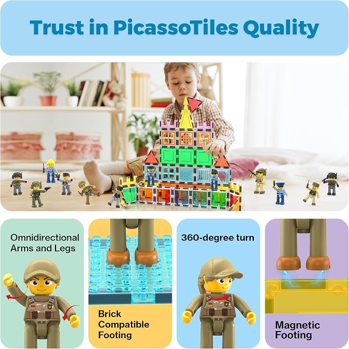 Picasso Toys Magnetic Action Figures Character Law Enforcement for Construction Building Block Tiles Toy Set Magnet Expansion Variety Pack Educational STEM Learning Kit Pretend Playset PTA12