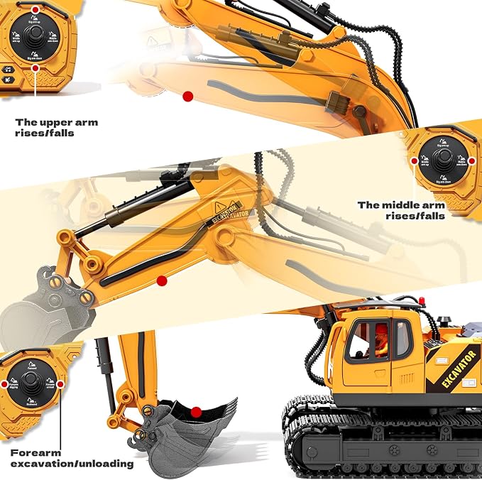 RC Excavator Toys for 3 4 5 6 7 8 Year Old Toddler Boys, 15 Channel Remote Control Construction Toys W/Sandbox & 2.2 lb Sands, Sandbox Toys W/Light & Sound, Birthday Gift for Kids Boys Age 4-6