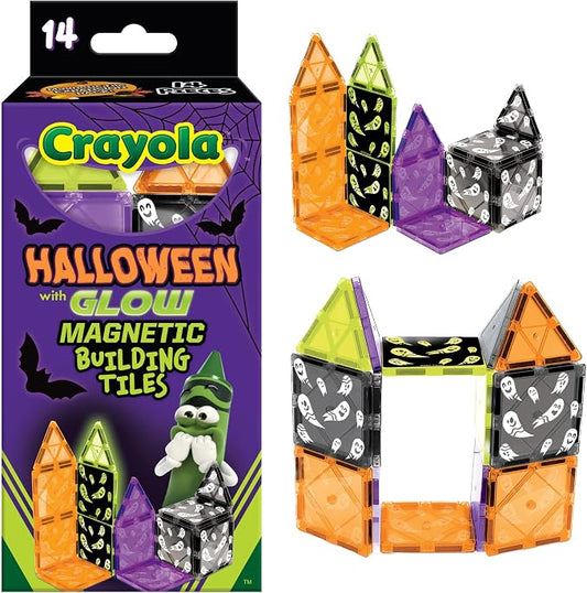CreateOn Crayola Magnetic Tiles, Building Set for Kids, Halloween Toy for Kids, Travel Toys, Classroom Sensory Blocks, STEM & Montessori for Boys & Girls Ages 3+, 14-Piece Set (Halloween)