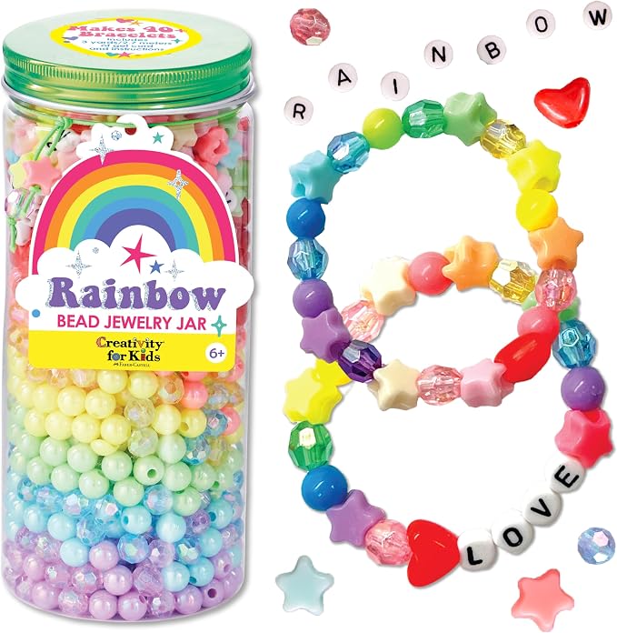 Creativity for Kids Rainbow Bead Jar Jewelry Making Kit: Makes 40+ Friendship Bracelets, DIY Crafts for Girls, Great Summer Activities for Kids (Ages 6+)