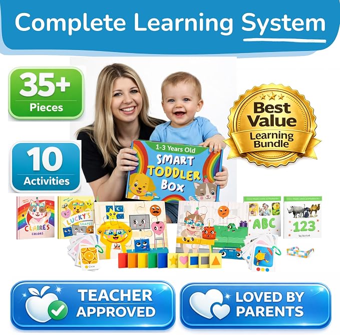 TOYVENTIVE Educational Books, Flash Cards, and Puzzles - Birthday Gifts for 1, 2, 3, and 4 Year Old Boys, Toddler Learning Toys and Activities