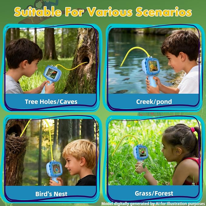 Daxiongmao Borescope Camera with Light for Kids | STEM Science Educational Toy for 3 4 5 6 7 8 9 10 Years Old Boys & Girls | Birthday Gift for Outdoor Adventures & Nature Discovery（Blue）