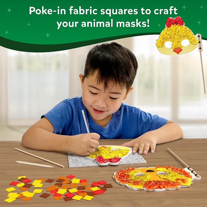 Skillmatics Poke-in Art – Animal Masks, Wood Craft Kit, Gift for Kids | DIY Mess-Free Fun, Pretend Play, Fine Motor Skills, Screen-Free, Travel Activity, Ages 4, 5, 6, 7, 8, 9