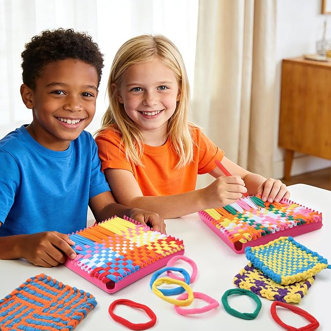 DDAI Weaving Loom Kit for Kids, DIY Potholder Craft Kit Ages 6+ | Compact 7-Inch Loom; Bright Color Loops; Easy Weaving Patterns; Hands-On Skill Building; Screen-Free Craft Fun.