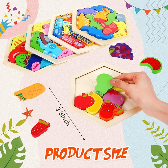 Jerify 5 Pack Wooden Tangram Puzzle for Kids, Brain Teaser Puzzles | Cute Pattern, Wooden Hexagon Puzzle Block Teaser, Pattern Block, Tangram Puzzle, Geometric Shapes Tangram, Boy Girl Toddler