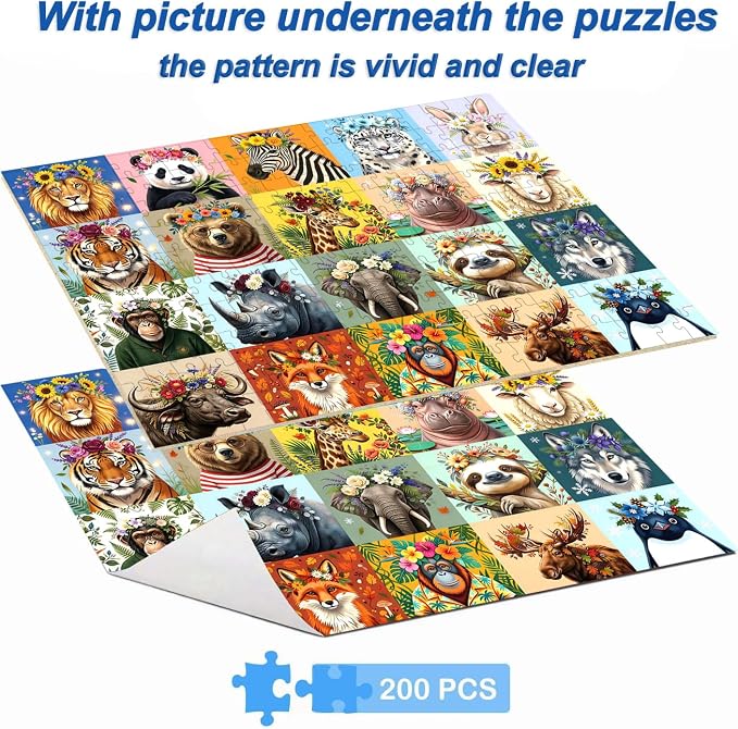 Puzzles for Kids Ages 6-8, 200 Piece Jigsaw Puzzles for Kids- Wild Animals | 200 Piece Jigsaw Puzzles for Kids Ages 8-12 Year Old and Adults.Colorful Children Puzzles for Girls and Boys Educational Toys