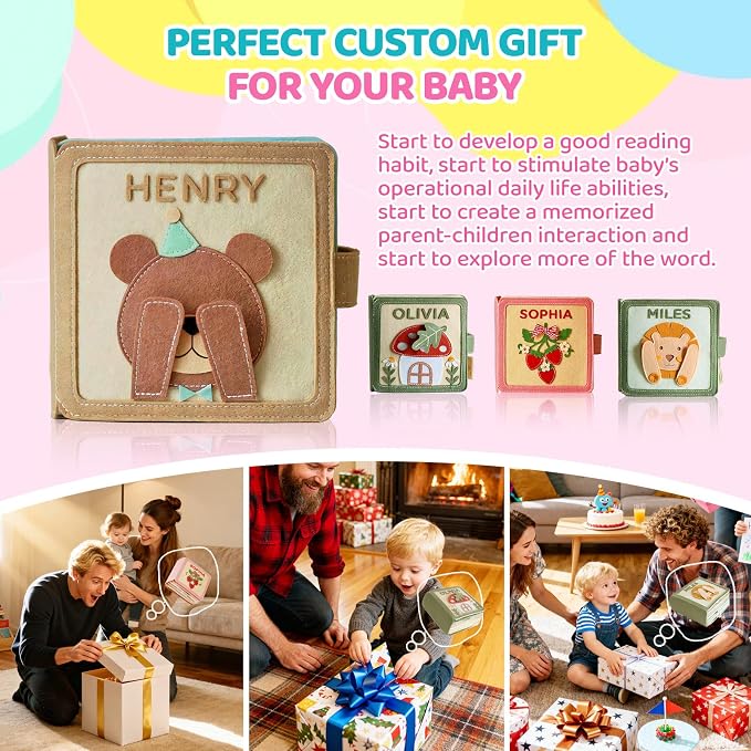 Personalized Montessori Felt Busy Book, Toddlers Quiet Book w/Name | Preschool Early Learning Educational Book for Kids Age 2 3 4 5 6 Years, Kids Gifts for Birthday Easter Thanksgiving Christmas