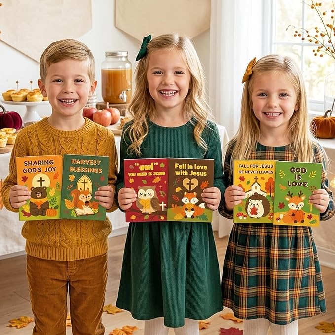 Dvbonike 24Pcs Fall Religious Animals Coloring Books DIY Color-in Pages | Autumn Party Favor, Christian Activity, Drawing Booklet Bulk, Sunday School Supplies, Classroom Rewards, Thanksgiving Gift
