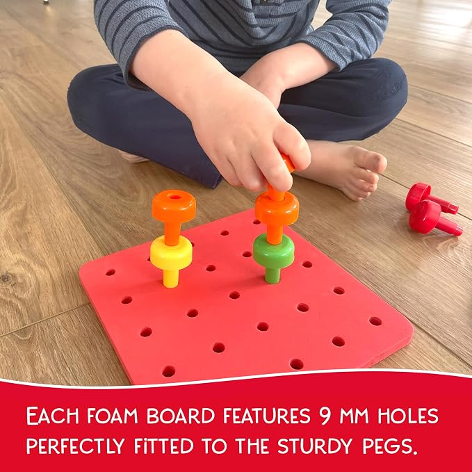 Blu Jay Foam Peg Board Toy - 36 Pegs, Foam Board, Lacing String, Storage Bag - Occupational Therapy Toys - Fine Motor Skills Toys for Toddlers and Kids (Red)