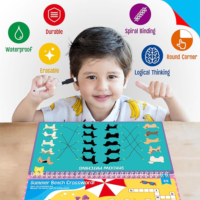 Alphabet & Numbers Handwriting Workbook, 30 Dry-Erase Activity Pages Letter and Number Tracing Practice for Preschool, Fun Mini Games Autism Busy Book for Kids, Toddlers, Educational Toy for Ages 3+
