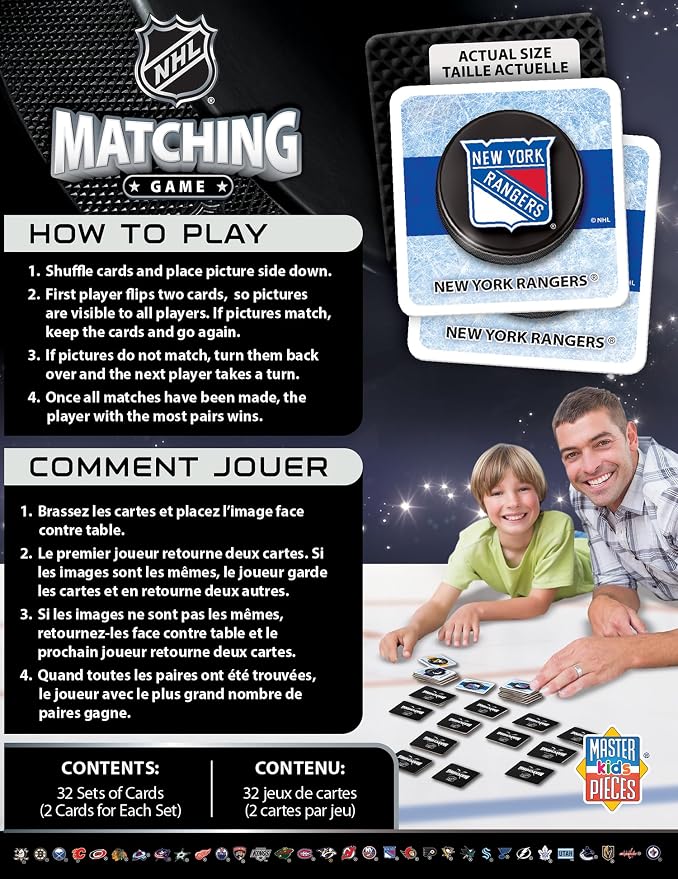 Masterpieces Sports Games - NHL League Matching Game - Game for Kids and Family - Laugh and Learn