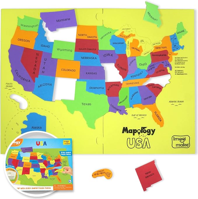 Imagimake Mapology - USA Map Puzzle, Learn 50 States, Shapes & Fun Facts | Educational Jigsaw Puzzle, Learn United States, Back to School Gift for Boys & Girls Ages 4,5,6,7,8,9,10 Years Old