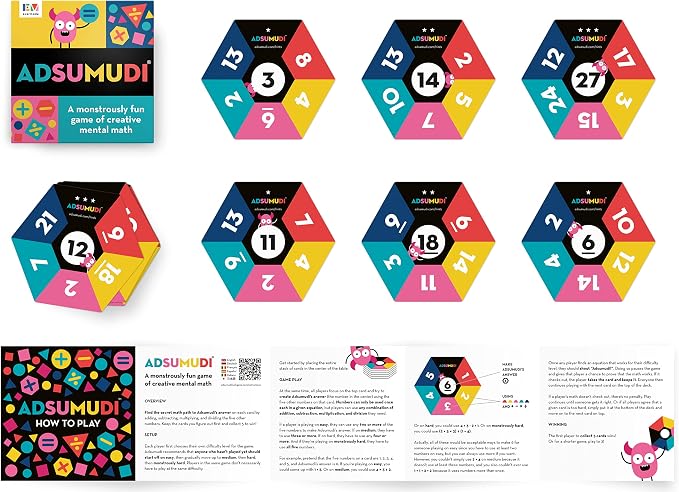Evermade Adsumudi Math Game - The Monstrously Fun, Smart Game for Kids to Practice Multiplication, Division, Addition and Subtraction - Great for Kids Ages 8-12