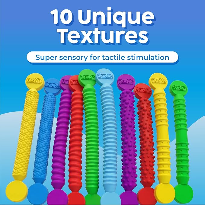 BUNMO Stretchy Strings - Sensory Toys - Stimulating & Addictive Toys for Kids - Fidget Toy - Hours of Fun for Kids - Non-Mouthable Toy 3+ - Mini Sensory 10 Pack