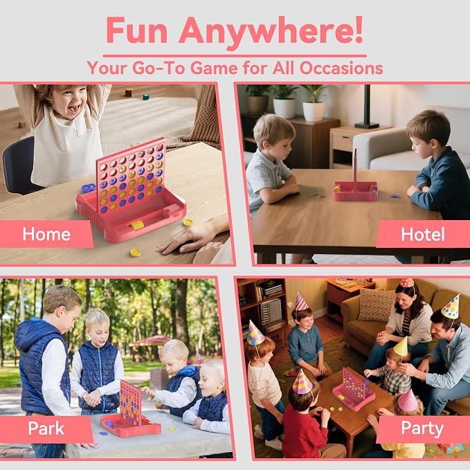 Pup Go 4 in a Row Game, Connect & Win Four in a Row Board Game, Portable 2-Player Strategy Games for Travel, Gift for Girl Age 3 4 5 6 7 8-12, Family Games Foldable Design with 6 Spare Discs Pink | Portable 2-Player Strategy Game for Road Trip, Gift fo...