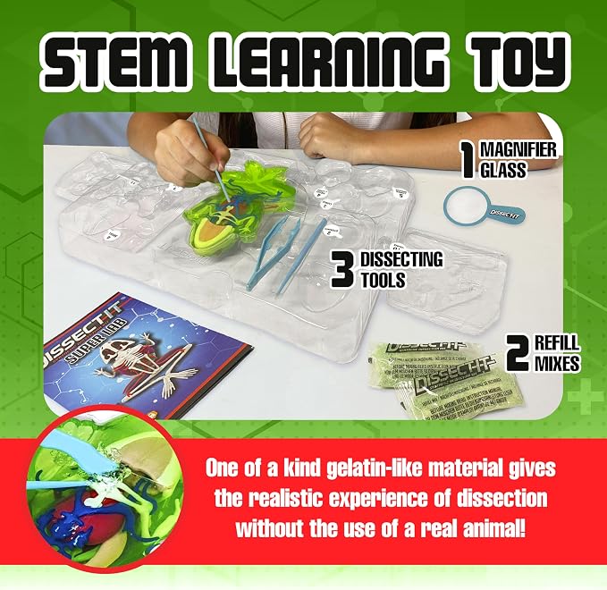 Dissect-It, Premium Frog Dissection Kit, STEM Toys for Kids, Ages 6+ | Examine Realistic Frog Organs & Complete Skeleton Using the Deluxe Frog, Dissection Tray, More Tools & 2 Gel Refill Packs