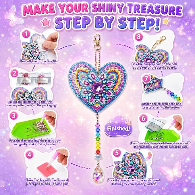 Diamond Art for Kids 8-12, 3 PCS Diamond Art Painting Sun Catcher for Girls | Arts and Crafts for Kids Ages 8-12 with 3 Gem Art Boards&Crystal Pendants, Gifts for Teen Girls, Garden/Home/Classroom Decor