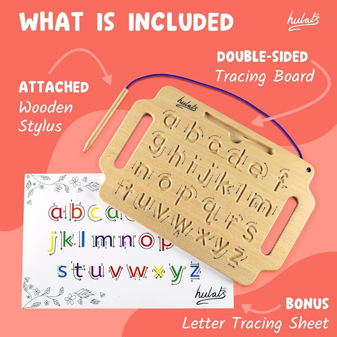 Learn to Write: Portable Wooden Alphabet Letter Tracing Sensory Pad Board - Toddler Writing Practice for Kids Age 3-5, Montessori Toys for 3+ Year Old, Letter Tracing for Kids 3-5 Writing Tools