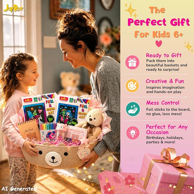 JoyBox Foil Fun–DIYKids Paper Foil Art Craft Kit for&Travel Screen-Free Fun | Birthday Party Gifts for Ages 4-9 and Up,Art Travel Toys for Boys Girlsmagical unicorn‑themedincludes glow‑in‑the‑dark