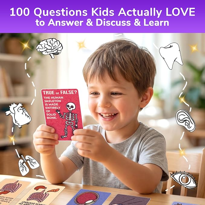 QUOKKA Trivia Games for Kids – Human Body Facts & Anatomy – Fun Card Game for Family Game Night – Educational Trivia Cards for Kids, Family and Adults – Travel Games Gift for Teenage Boys & Girls 4-8