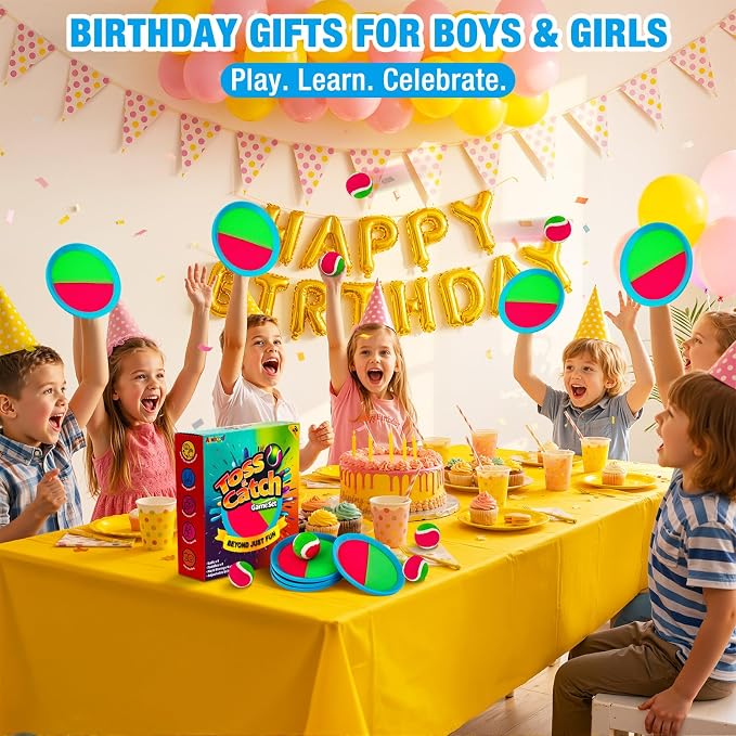 Toss and Catch Ball Set Boys Toys Outdoor Toys Yard Games Outside Games Beach Toys for Kids Ball and Catch Game with 4 Paddles and 4 Balls [Upgraded Version] | Water Resistant, Outdoor Beach Pool Yard Toys for Kids, Boys And Girls Ages 3-12, Birthday, ...