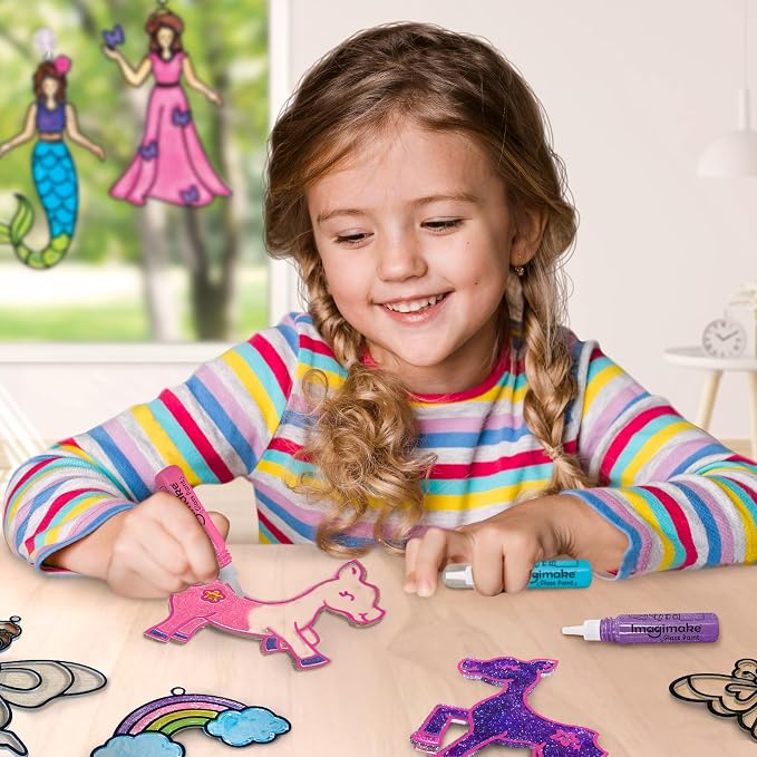 Imagimake Window Art - Princess & Unicorn, DIY Mess-Free Suncatcher Kit | Stained Glass Painting Craft Activity for Kids, Birthday Gift for Girls Ages 5,6,7,8,9,10,12 Years Old