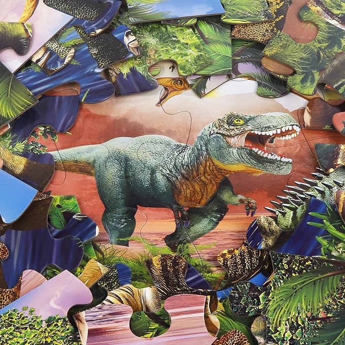 Jumbo Floor Puzzle for Kids,48 Piece Forest Dinosaur Jigsaw Puzzle Ages 3-8 | Thick Cardboard Forest Dinosaur Puzzle for Preschool Learning,Toddlers Ages 3-8,35x24 in Completed,Gift for Boys and Girls