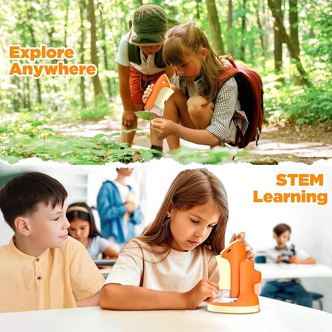 Kids Digital Microscope 1000X with 2.0" Screen | Handheld Rechargeable Microscope Kit with Slides, Portable STEM Science Toy for Kids Ages 5-12, Educational Gift for Boys & Girls