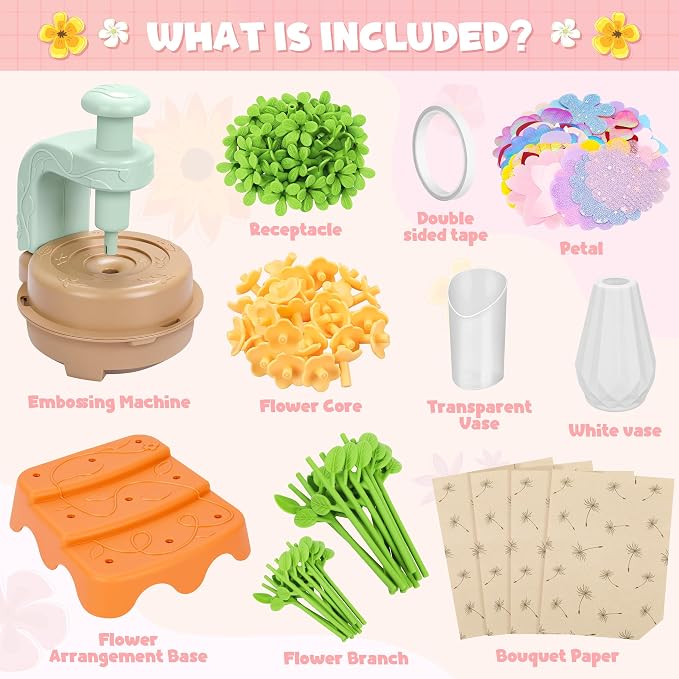 DIY Fabric Flower Bouquet Craft Kit, Educational Toy Gift Girls Toddlers 4+ | Flowers Market Toy for Kids, Build Your Flower Bouquet, Arts & Crafts for 4+ Year Toddler Girl
