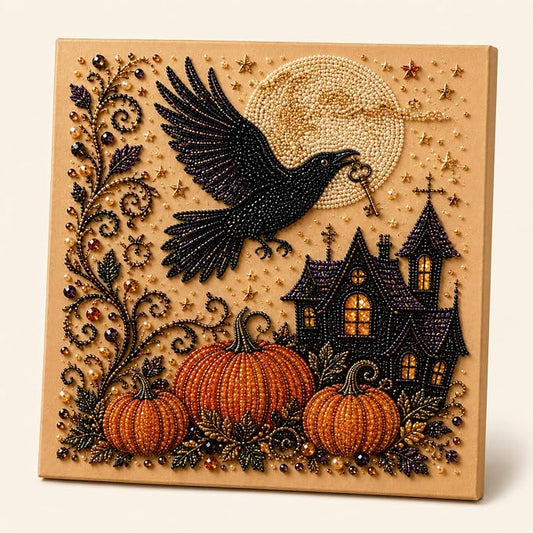 Halloween Pearl Art Kit for Adults, DIY Fall Craft (Crow) | Create textured Halloween decor through a screen-free, beginner-friendly craft activity.