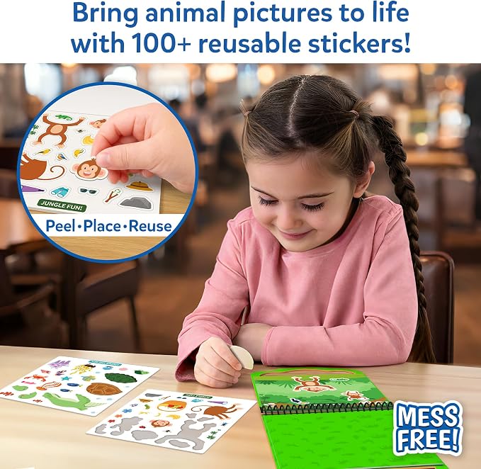 Skillmatics Peelies – Animals, Reusable Stickers, Travel Toy for Toddlers | 100+ Stickers, Activity Book, Mess-Free Fun for Preschoolers, Travel Toy, Gifts for Kids Ages 3, 4, 5, 6, 7