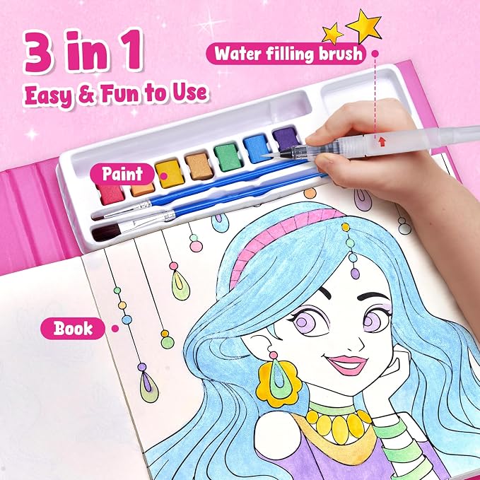 JoyCat Paint with Water Coloring Books for Toddlers (Makeup & Manicures) | Watercolor Painting Set for Kids Ages 3-5 & 4-8, Arts & Crafts Drawing Activity Travel Toy, Birthday Gifts for Boys & Girls