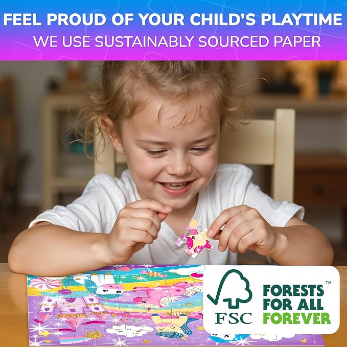 30 Piece Puzzles for Kids 3-5 - 4 Jigsaw Shimmer Toddlers Puzzles Ages 4-6 | Fairy Tale Set with Princess Unicorns Puzzles for Kids Ages 4-6 Years - Gift for Children