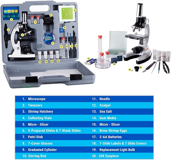 AmScope M30-ABS-KT2-W-WM 1200X 52-pcs Microscope Kit with Slides, LED | LED Ring Light