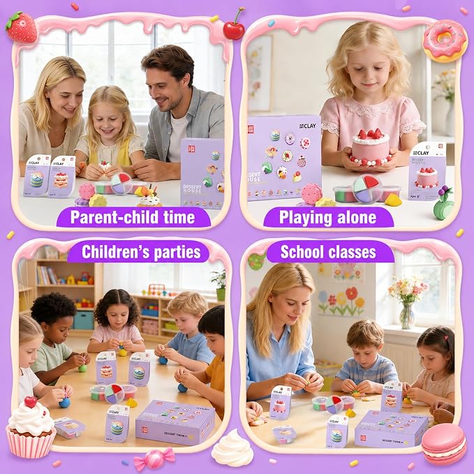 Air Dry Clay Kit -12 Desserts Modeling Clay for Kids Arts and Crafts | Ultra Light & Soft,Safe & Non-Toxic,No-Sticky & Crack,DIY Molding Clay with Sculpting Tools,Party Favors Gifts for Girls Boys