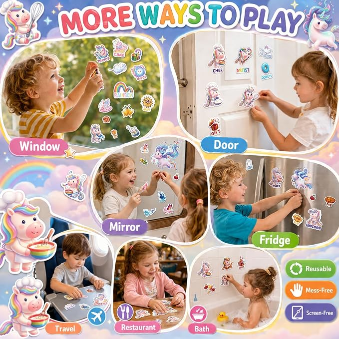 Reusable Jelly Sticker Books for Girls 3-8, Toddlers 2-4, 4 Sets | Sticker Activity Toys | Quiet Travel Toys | 3D Puffy Window Clings | Screen-Free Play | Girl Gift Ages 2-8