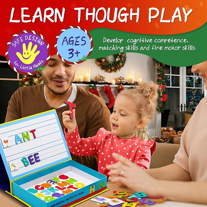 Magnetic Puzzle Book for Kids Ages 4-8, 76-Piece Alphabet & Animal Set | Educational Magnetic Book with Dress-Up Activities, Jigsaw Fridge Magnets, Travel-Friendly STEM Learning Toy