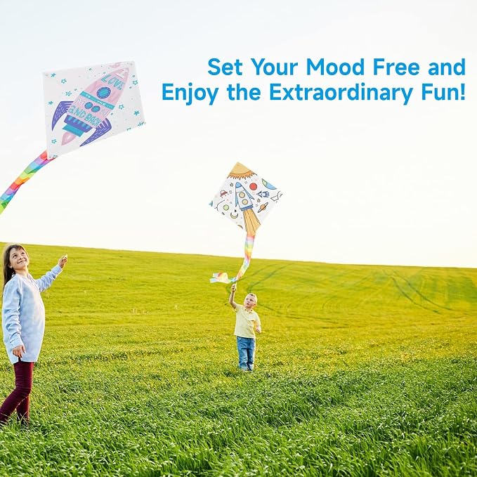 DIY Blank Kites for Kids, Bulk Kites for DIY Decorating Coloring, Kite Making Craft Kit with 10 Hand Grips with 98ft String, Easy to Fly Kite for Kids Aged 4+ Outdoor Activities