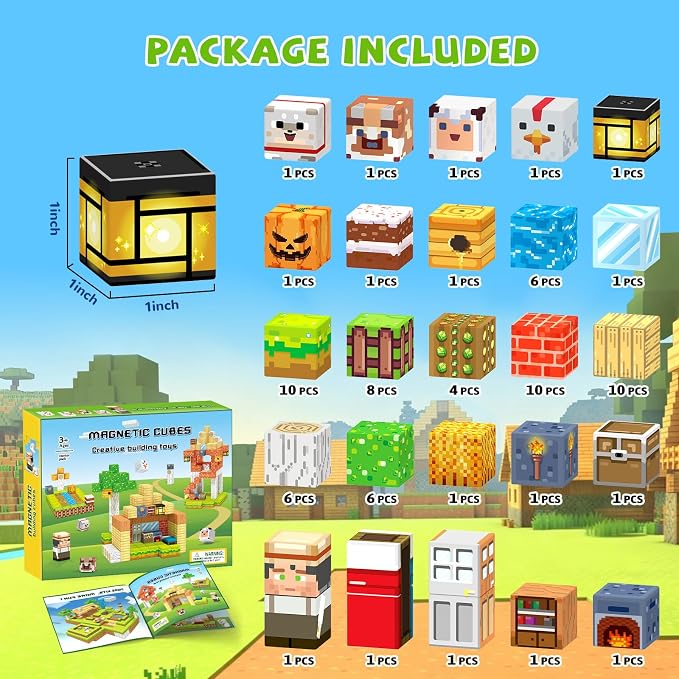 Magnetic Blocks,Birthday Gift Toys for 3 4 5 6 7 8 Year Old Boys & Girls, | Farm Animals, STEM Sensory Magnet Cubes, Montessori Educational Toys