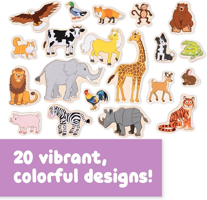 Spark & Wow Wooden Magnets, Animals, Set of 20 | Magnets for Kids Ages 2+, Open-Ended Play, Adhere to Fridges, Whiteboards and More