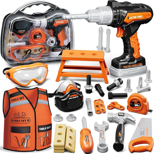 KidBloom Kids Tool Set, Toddler Tool Set with Box, Toys for 3 Year Old Boys | Construction Toys with Toy Drill, Toddler Boy Toys with Vest, Pretend Play Tools for Kids, Birthday Gifts for 3 4 5 6 7 8 9