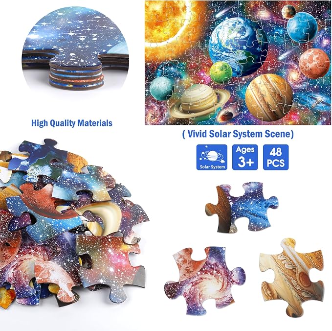 Jumbo Floor Puzzle for Kids,48-Piece Galaxy Jigsaw Puzzle Ages 3-8 | Outer Space Jigsaw Puzzle,Extra-thick Cardboard,Preschool Learning Toy,35x24 in Completed,Geography Gift for Boys and Girls