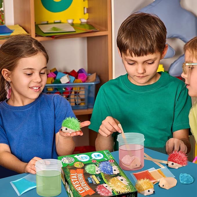 Crystal Growing Kit - 4 Vibrant Hedgehogs Fast 24H, STEM Gift for Kids 6-12 | Grow 4 vibrant hedgehogs in 24H. STEM science kit for ages 6-12. Educational DIY toy, great birthday gift for boys & girls.