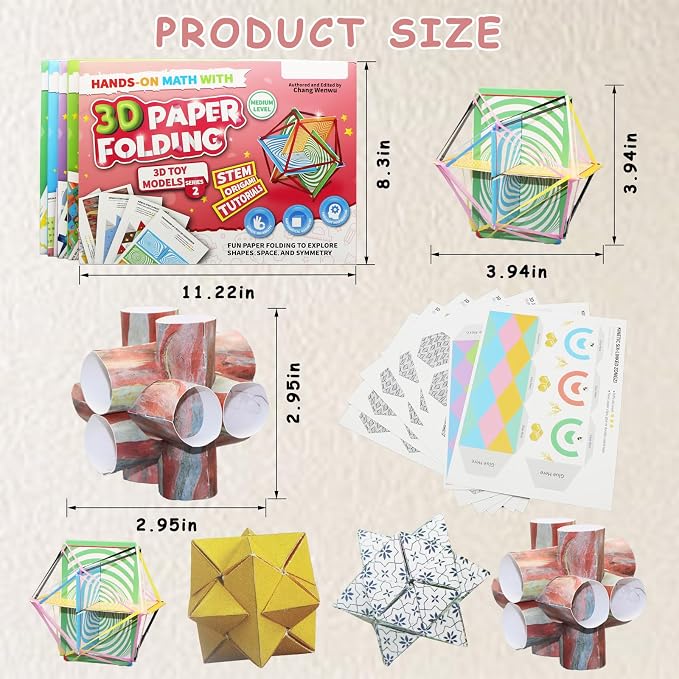 Foraineleyo 3D Paper Folding STEM Kit - Hands-On Math & Geometry Toy Set with 5 Origami Models, Step-by-Step Tutorials & Video Guides for Kids Ages 6-12, Educational DIY Craft Gift