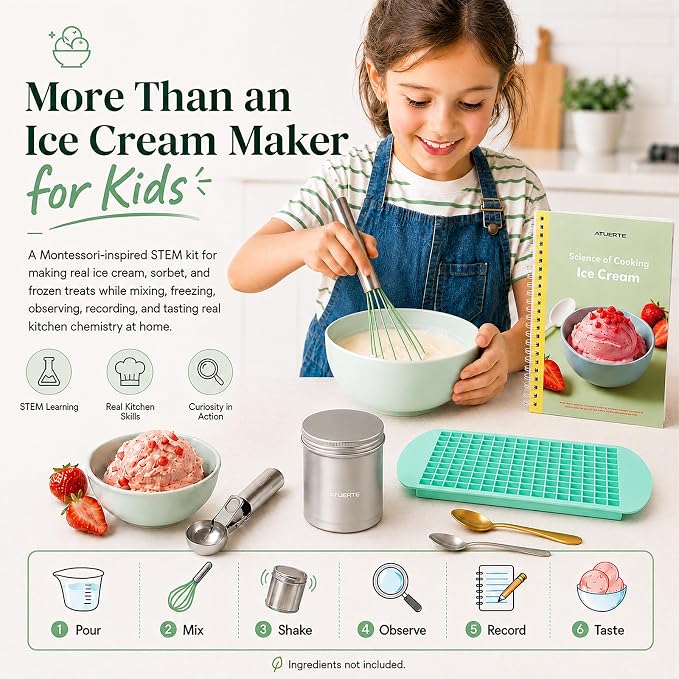 Ice Cream Science Kits for Kids, Make Real Ice Cream Sorbet and Frozen Treats, Ice Cream STEM Set for Kids, Science Experiment Kit with Visual Recipe and Lab Notebook, Gift for Ages 5+