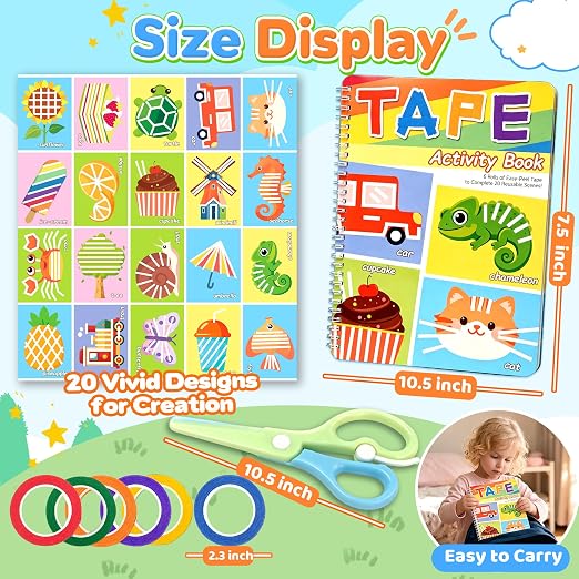 Tape Activity Books for Kids Ages 3-5, Airplane Travel Activities for Kid | Roadtrip Essential Preschool Learning Activity Preschool Classroom Must Have Supplies Quiet Toy Gifts for Toddlers Girls Boys