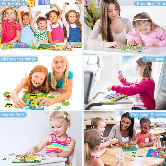 Sealive Wooden Animal Puzzles for Kids Ages 3-5, 6 Pack 16 Piece Jigsaw Set | for Toddlers & Preschoolers, with Early Learning, Fine Motor Skills, Problem Solving, Screen-Free Play, Travel & Gift Option